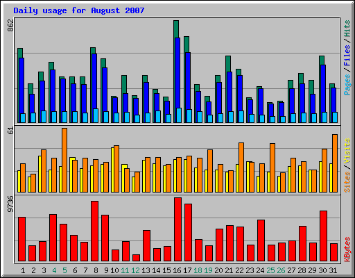 Daily usage for August 2007