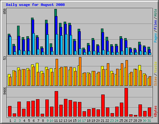 Daily usage for August 2008